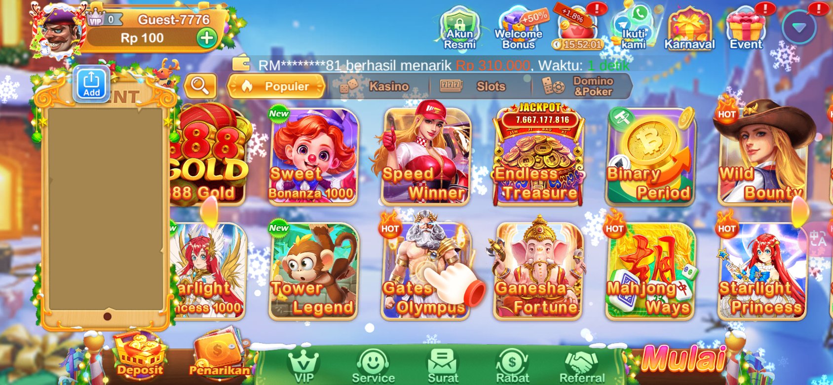 Mainkan permainan slot populer seperti Gates of Olympus dan menangkan jackpot besar!